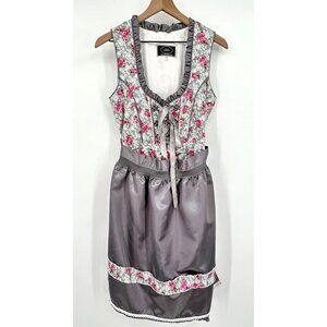 Haus Huberts Authentic German Bavarian Dress Women 40 (12) 2PC Gray Floral Lace